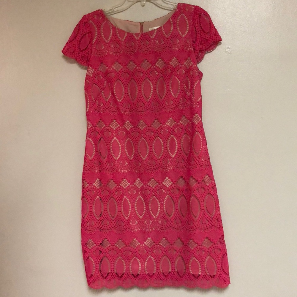 Hot pink sundress with nude underlay